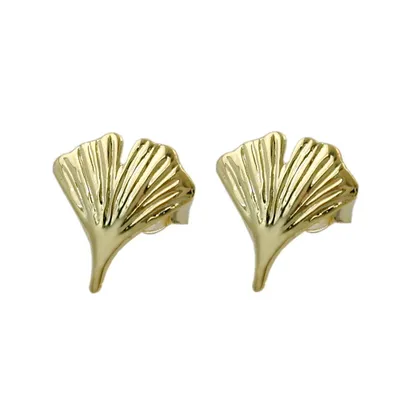 Produktbild von Ohrstecker Ohrringe Ohrschmuck, Ginkgoblatt glänzend, 375 Gold Gelbgold