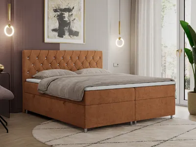 Produktbild von Boxspringbett 180x200 mit Bettkasten, Boxspringbett 180x200 mit Matratze, Doppelbett mit Matratze und Topper - Polsterbett mit Kopfteil - ROMA - 180x200 - Orange - Struktur - H3