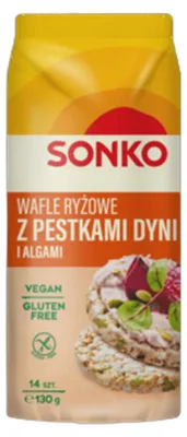 Zdjęcie produktu dla Sonko Wafle Ryżowe Z Pestkami Dyni I Algami Morskimi 130 G (14 Sztuk)
