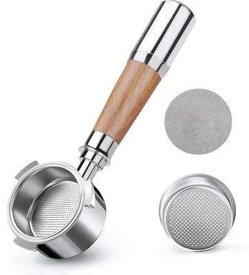 Image de Portafiltre Azomor en acier inoxydable avec poignée en bois de noyer pour machines à expresso