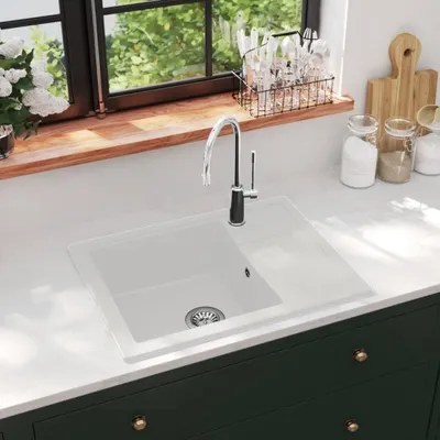 Produktbild von The Living Store Küchenspüle mit Überlauf Oval Weiß Granit