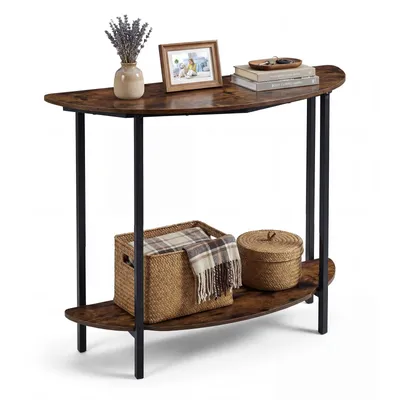 Produktbild von COSTWAY Konsolentisch, Halbrunder Flurtisch mit 2 offenen Ablagen, Einganstisch schaml für Flur, Eingang & Wohnzimmer, 100 x 29,5 x 80 cm, Braun