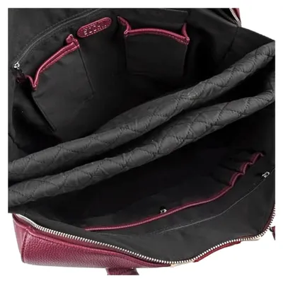 Produktbild von Laptoptasche und Businesstasche für Damen, Burgunder Streifen 17,3 Zoll, aus weinroter Feinsynthetik, herausnehmbares Laptopfach, umfassende Ausstattung, viel Stauraum