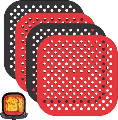 Produktbild von Silikonmatten für Heißluftfritteuse, perforiert, 21,5 x 21,5 cm, 4 Stück, antihaftbeschichtet