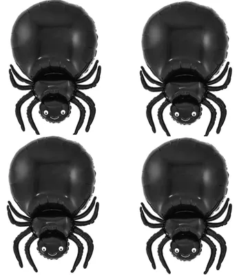 4 Halloween-Spinnen-Folienballons, schwarz, 53x80 cm, Partydekoration