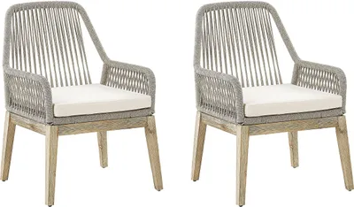 Produktbild von BELIANI Gartenstuhl 2er Set Beige Kunststoff-Geflecht und Akazienholz 2er Set Landhausstil Gartenzubehör Gartenmöbel Terrassenmöbel