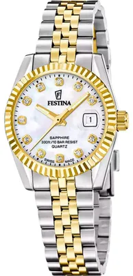 Produktbild von Festina Damenuhr Swiss Made Classic Steel F20088/1 Edelstahl, Gold plattiert, Bicolor, Perlmutt
