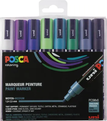Obrázok produktu pre Posca - popisovač PC-5M, sada 8 popisovačov v rôznych studených farbách
