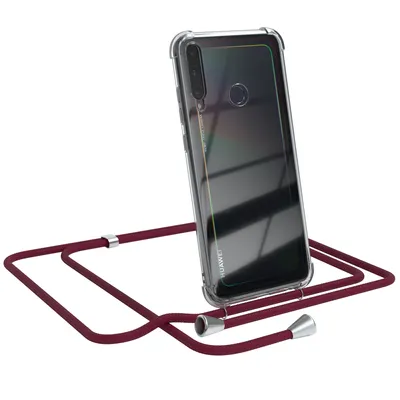 Produktbild von EAZY CASE Handykette kompatibel mit Huawei P40 Lite E, Handyhülle mit Umhängeband, Handykordel, Schutzhülle Clear, Band in Rot