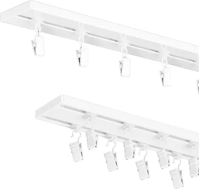 Immagine prodotto di Binario per tende MDEKOR in alluminio 350 cm, 2-in-1 binario singolo/doppio, montaggio a soffitto, bianco, incl. staffe e clip in metallo