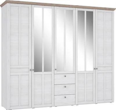 Produktbild von Furniture24 Kleiderschrank Iloppa Tiqs851S Drehtürenschrank 254.4 X 216.6 X 62.1 Cm Schrank Mit Spiegel
