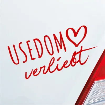 Produktbild von Auto Aufkleber Usedom verliebt Herz Insel Ostsee Liebe Car 19x9 cm Rot Sticker Heckscheibenaufkleber