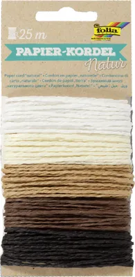 Produktbild von folia Papierkordel NATUR 5 Stück á 5 m farbig sortiert