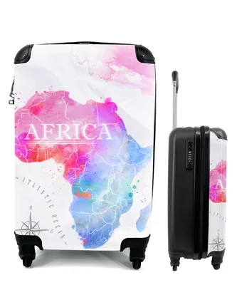 Produktbild von MuchoWow® Koffer Handgepäck Trolley Rollkoffer Kleine Reisekoffer mit 4 Rollen - Aquarell - Weltkarte - Afrika - Cabin Size < 55x40x23 cm & 55x40x20 cm - Fotokoffer - Kabinenkoffer - Boardgepäck - Reise-Box - Reisekoffer - Reisegepäck - Koffer mit Bild - Trolley für Kinder