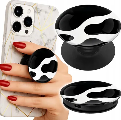 Zdjęcie produktu dla Uchwyt Do Telefonu Popsocket Na Palce/Stojak Czarno- Białe Łaty Krowa Wzory