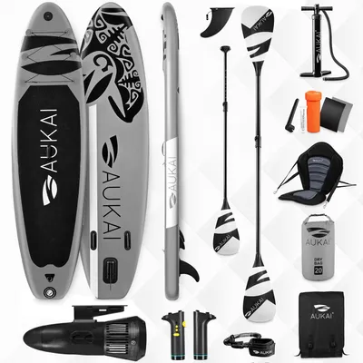 Image de Planche de stand up paddle 320cm avec moteur électrique & siège kayak, pagaie et pagaie double SUP Planche de surf gonflable Planche de surf paddle - Océan gris