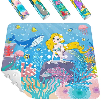 Image de Tapis de douche antidérapant pour enfants, 53 x 53 cm. Tapis de bain pour bébé avec ventouses et trous de drainage, lavable en machine
