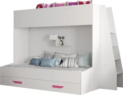 Produktbild von MINIO go for it, Etagenbett "PARTY 17", Kinderbett, Rosa Griffe aus MDF, Weiße Farbe