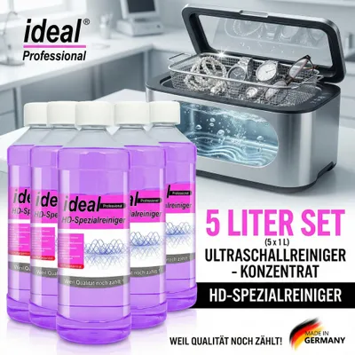 Produktbild von 5 Liter ( 5 x 1 Liter ) ideal Professional Ultraschallreiniger - Konzentrat - HD-Spezialreiniger