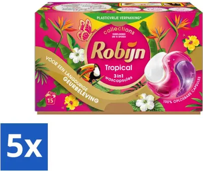 Produktbild von Robijn - 3-in-1 Tropical - Waschkapseln - 15 Wäschen - Vorteilspack - 5 Stücke