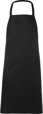 A plain black apron is shown against a white background.