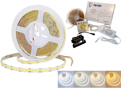 Produktbild von 5 Meter COB CCT ( 2700K–6500K einstellbar) LED Streifen Set. 24V, Dimmbar, 560 LEDs/M, Selbstklebend Led Band, Touch Panel, Kalt/Neutral/Warm-Weiß