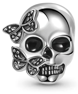 Produktbild von Gnoce Charm Totenkopf mit Schmetterlingen FSC099 Silber