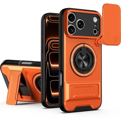 Obrázek produktu pro Magnetické pouzdro pro iPhone 17 Pro Max Ochranné pouzdro s posuvným krytem fotoaparátu a kroužkovým stojánkem Oranžová