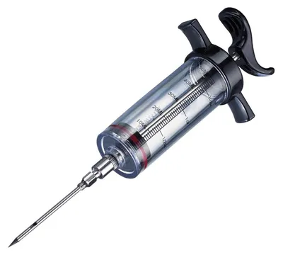 Produktbild von Marinadenflasche mit abnehmbarer Nadel und Skaleneinteilung