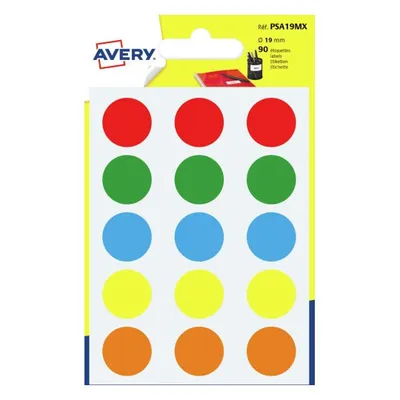 Image de Avery PSA19MX Étiquette autocollante Ronde Durable Couleurs mélangées 90 pcs