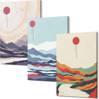 Produktbild von Leinwandbilder – Wandbilder – Leinwandbild – Canvas Bild – Polycanvas – Kunstdruck –  – Modern – Aufhängefertig – Mehrteilig – 3-Teilig – 20x30 Cm Pro Bild - Japanische abstrakte Berglandschaften
