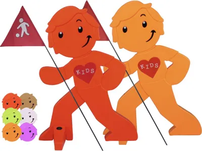Produktbild von StreetBuddy - Warnfigur, Warnaufsteller, Warnschild für Kindersicherheit 2er Set (Orange / Rot)