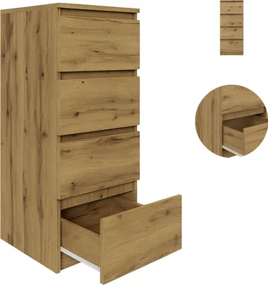 Produktbild von YUMEBLY | Kommode BASIC mit 4 Schubladen, 40x97x40 cm – schmale Kommode für Wohnzimmer, Schlafzimmer und Büro | Artisan-Eiche
