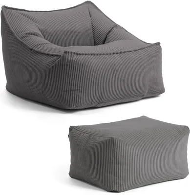 Produktbild von mokebo Sitzsack Sessel mit Hocker aus Cord 'Der Lümmel', XXL Sitzsack, Cord Sessel oder Sitz Sessel für Wohnzimmer und Wintergarten, auch als Riesensitzsack in 83x73x60 (BxHxT in cm) in Anthrazit