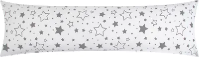 Produktbild von Baumwoll Renforcé Seitenschläferkissen Bezug 40x145cm - Große und kleine Sterne in schwarz - 100% Baumwolle Stillkissenbezug (KY-376-9)