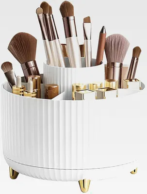 Produktbild von multifunktionaler Pinsel-Organizer, 360° drehbar, Aufbewahrung von Make-up, 5 Fächer, für Schminktisch, Schlafzimmer, Badezimmer (weiß)