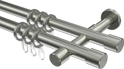 Produktbild von Interdeco Gardinenstange / Vorhangstange Edelstahl-Optik, Typ Prestige Santo (Kappe), 20 mm Ø 2-läufig, 100 cm