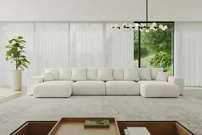 Produktbild von ALTDECOR Ecksofa mit Schlaffunktion und Bettkasten ESKAR-U2 - 464x176x72 cm Cremeweiß - Corner Sofa Eckcouch Couch U-Form universal, links/rechts angeordnet Schlafcouch Ausziehbar Wohnlandschaft