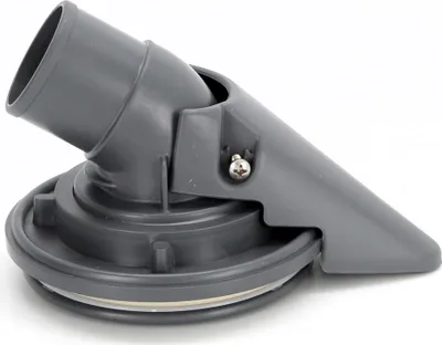 A close-up studio shot of a gray plastic skimmer nozzle with a white background.