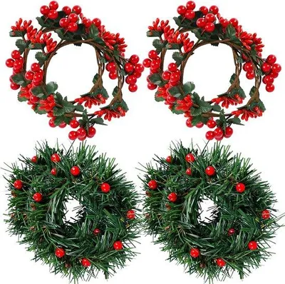 Produktbild von Famanu Kerzenhalter 8 Stück - Mini Weihnachtskranz mit Beeren