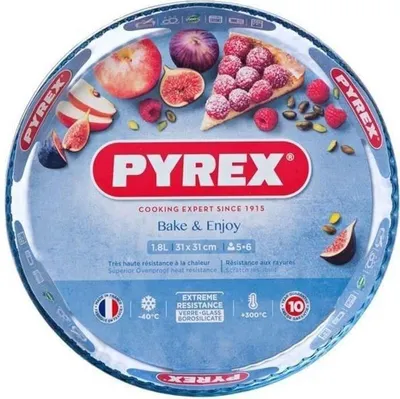 Zdjęcie produktu dla Forma do tarty PYREX, szkło borokrzemowe, 31 cm, odporna -40°C do +300°C, 10 lat gwarancji, 1450153