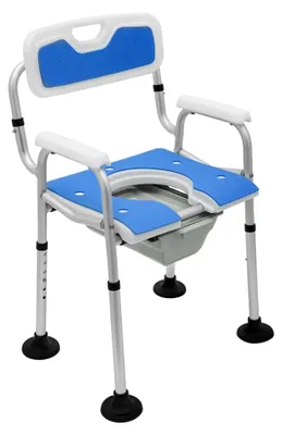 Produktbild von Duschstuhl und Toilettenstuhl für Senioren, 6-fach höhenverstellbar, Nachtstuhl mit herausnehmbarem Eimer, Tragfähigkeit 150 kg