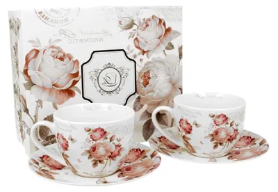 Produktbild von FLORAL 2er-Set Tassen 280 ml mit Untertassen, New Bone China Porzellan