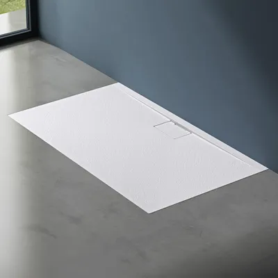 Image de doporro Receveur de Douche Bac à Douche Ultra Plat en Solid Surface Blanc Mat Geoma07 90x140x3cm avec Bonde AL06