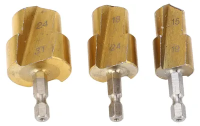 Immagine prodotto di Set di 3 punte per alesatura di tubi in PPR, in acciaio ad alto tenore di carbonio, espansori per raccordi in PVC, kit di punte a gradini con gambo esagonale da 19 mm, 24 mm e 31 mm