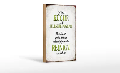 Produktbild von Holzschild Spruch 18x12cm diese Küche ist selbstreinigend