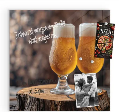 Produktbild von Magnettafel 50x50cm Pinnwand Whiteboard beschreibbar - Bier auf Holz