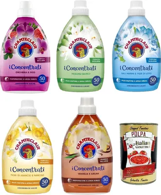 Produktbild von Testpaket CHANTECLAIR i Concentrati Ammorbidente, Weichspüler 5x 1000ml lang anhaltender Duft 50 Wäschen Waschmittel + Itlaian Gourmet polpa 400g