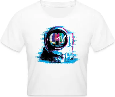 Produktbild von Spreadshirt MTV Astronaut Mit MTV-Logo Crop Top, XS, Weiß