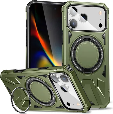 Produktbild von Hülle für iPhone 17 Pro Max Kompatibel mit MagSafe, Dual Layer Robuste Schutzhülle, Magnetischer Ringständer Dunkelgrün